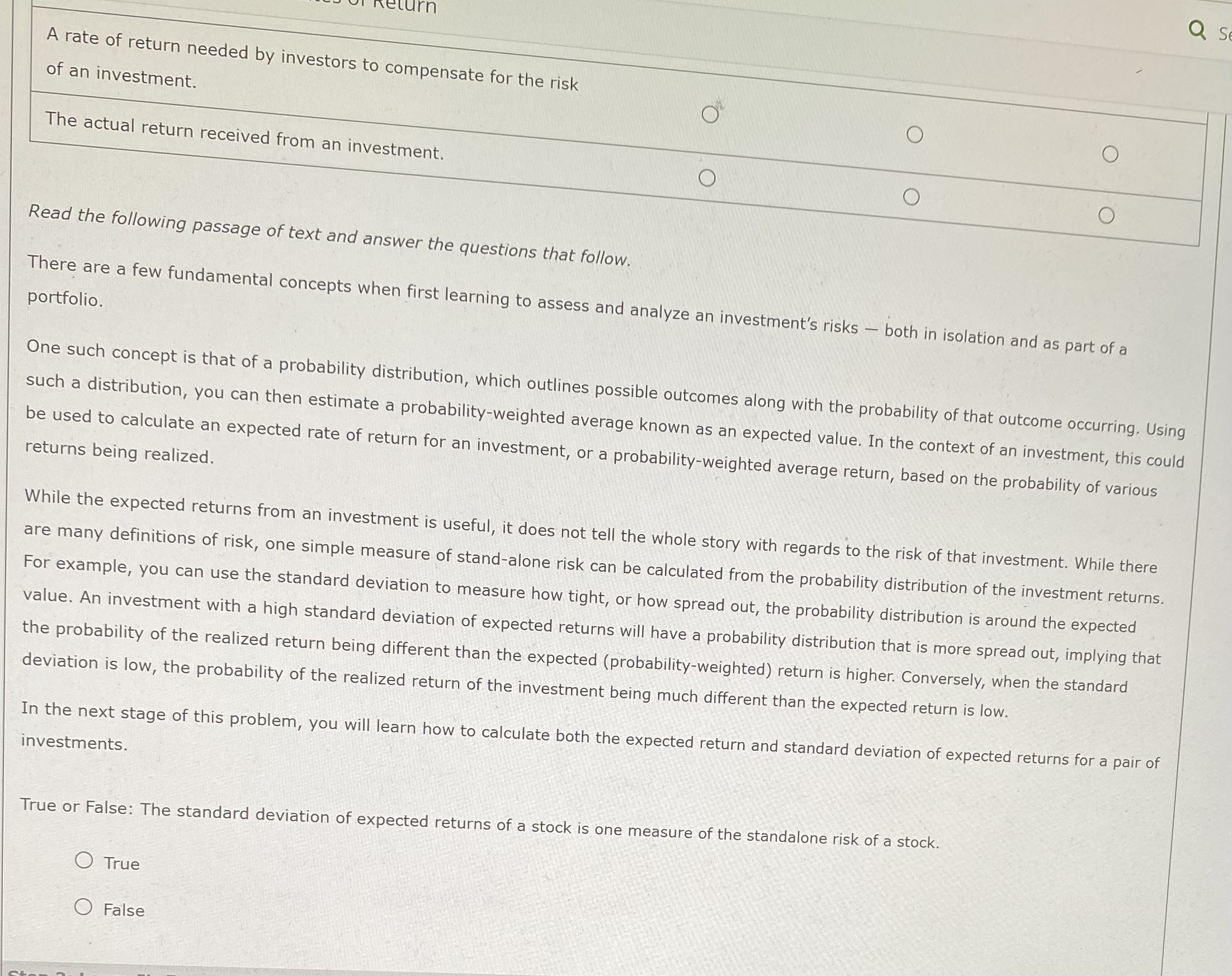 andard deviation of expected returns for stock A. 1.4 Hint: Recall that