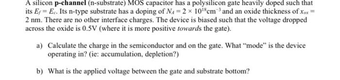 A silicon p-channel (n-substrate) MOS capacitor has a polysilicon gate heavily