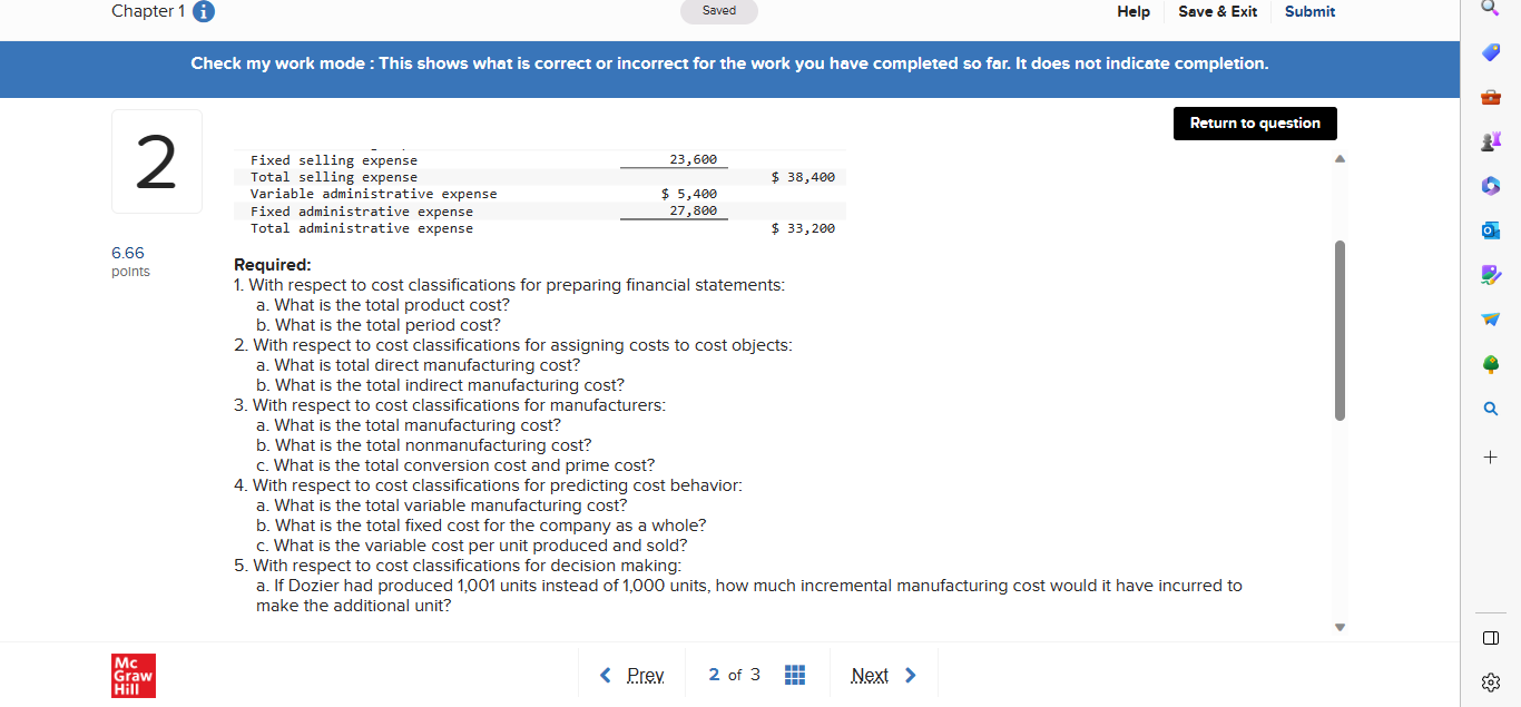 my work 2 Dozier Company produced and sold 1,000 units during its