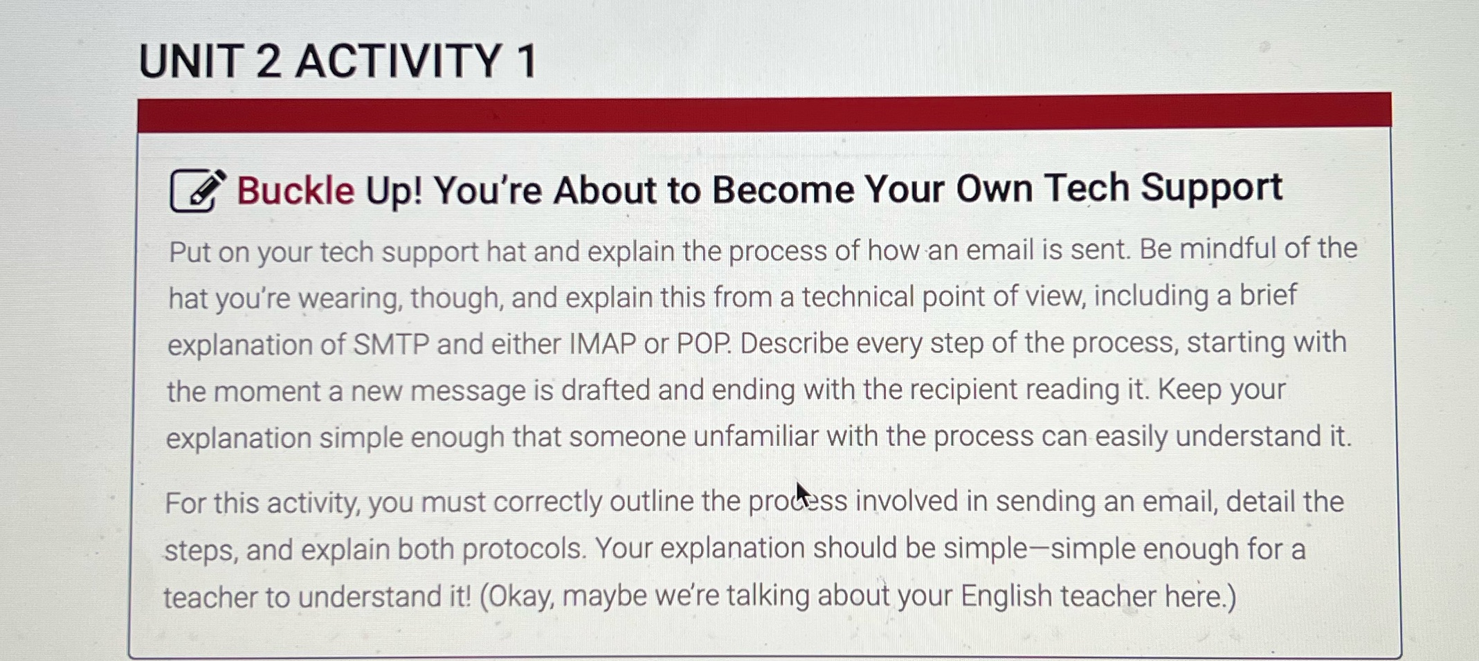 unit 2 activity 1 UNIT 2 ACTIVITY 1 CI: Buckle Up! You're