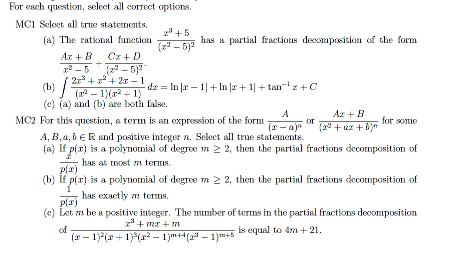 For each q_uestion, select-all correct options. _ MCI Select all true