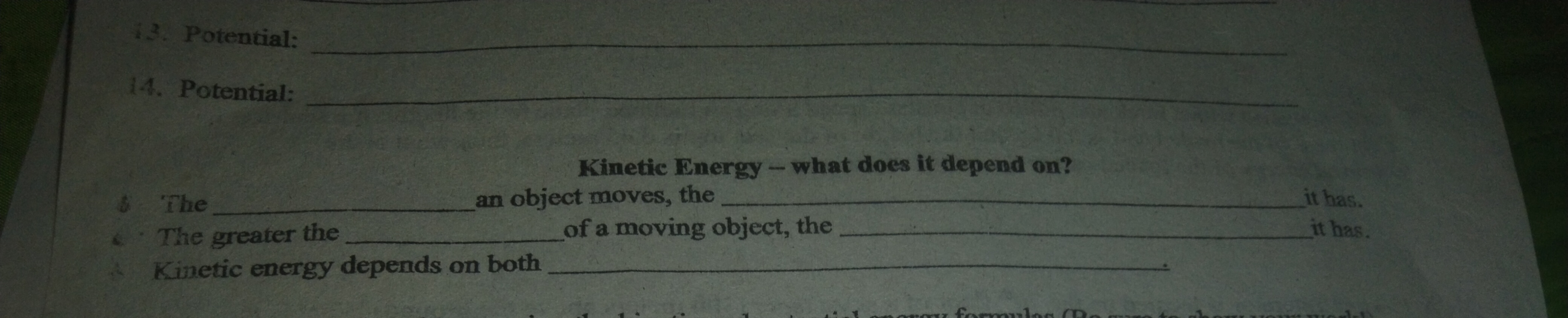 and potential energy formulas (Be sure to show your work!) Formulas: KE
