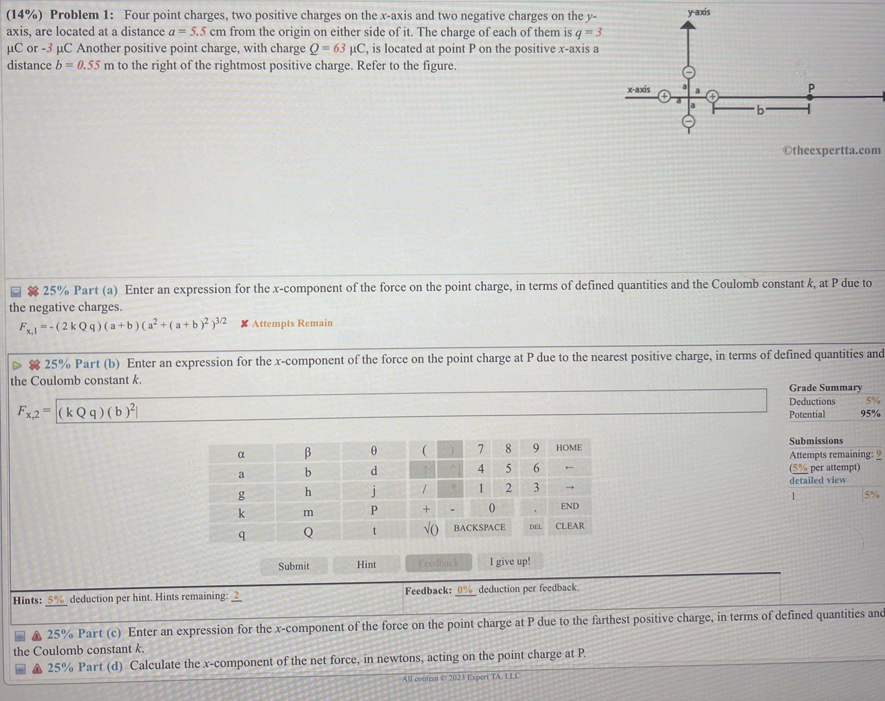 Can someone solve this problem? (14%) Problem 1: Four point charges, two