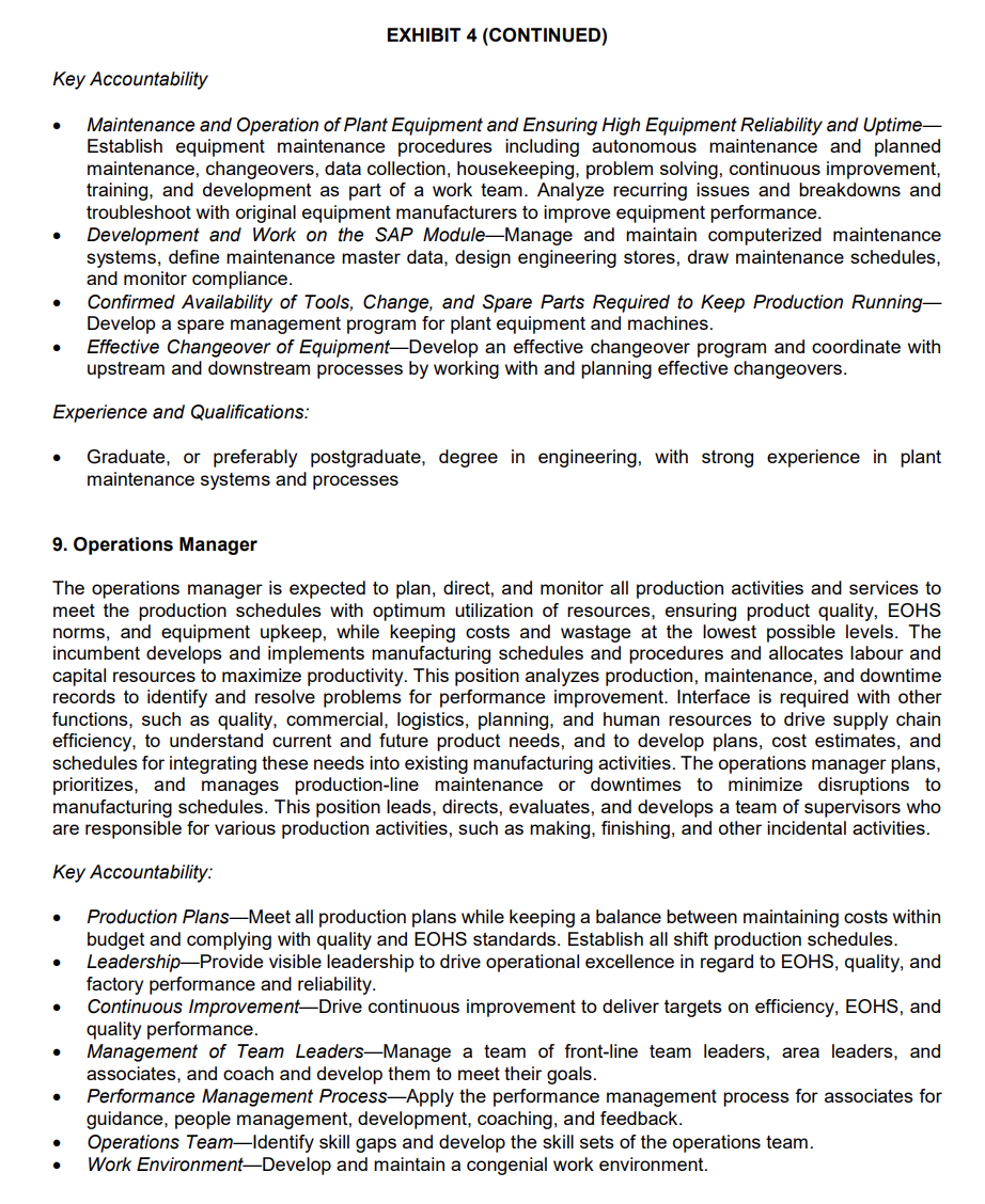 City factory for years to come? EXHIBIT 4 (CONTINUED) 4. Manager of