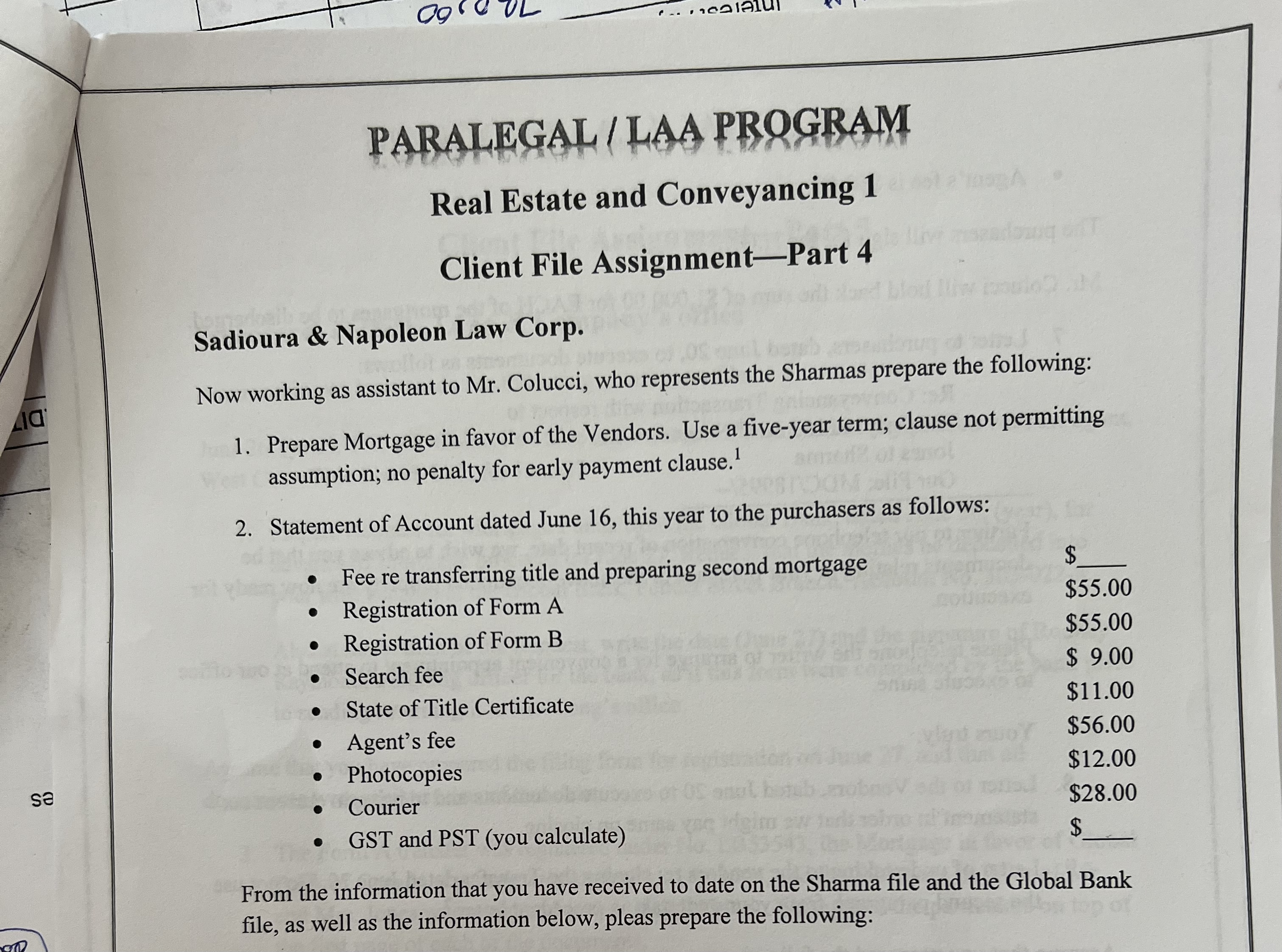 PARALEGAL / LAA PROGRAM Real Estate and Conveyancing 1 Client File