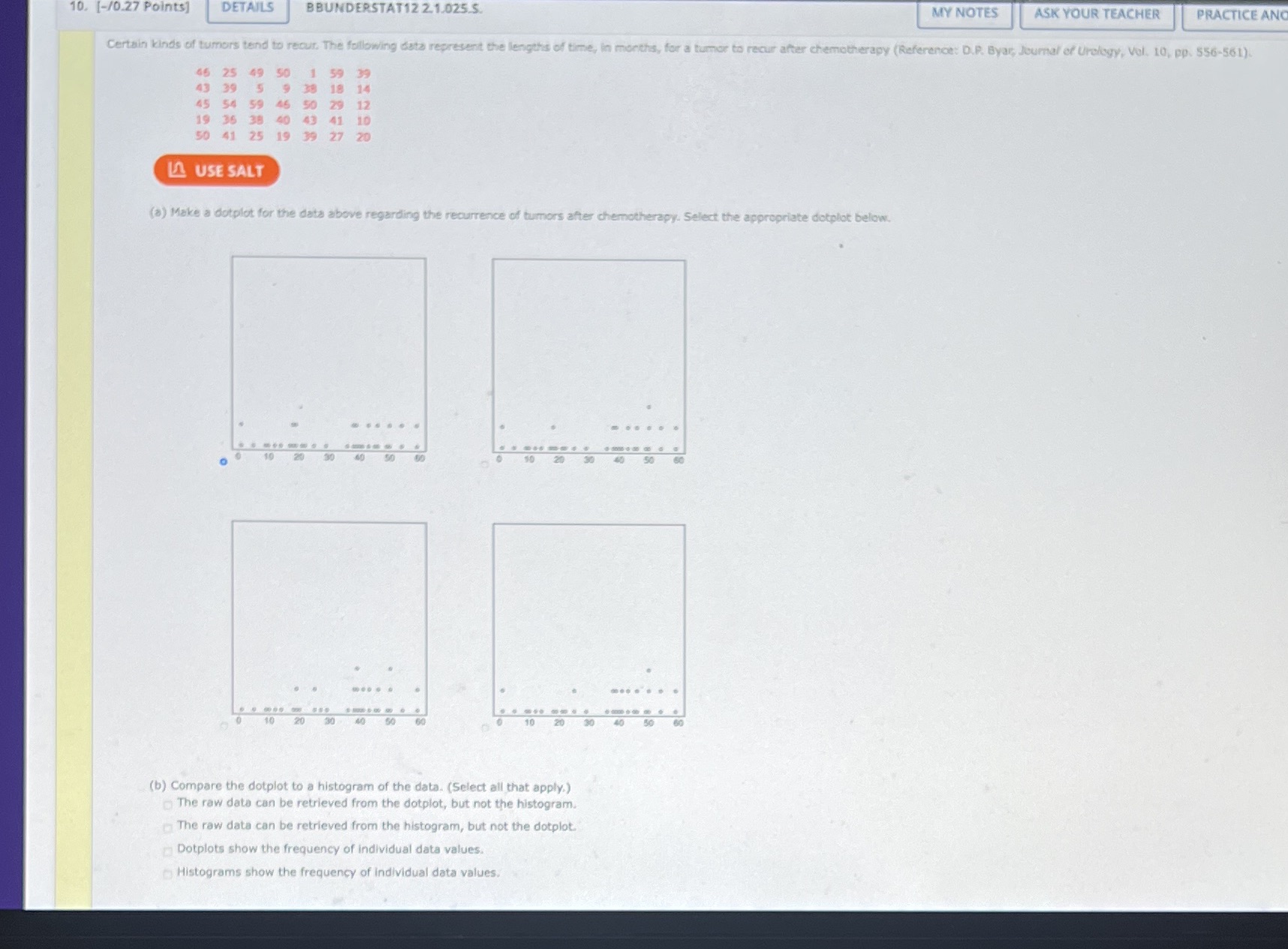  10. [-/0.27 Points] DETAILS BBUNDERSTAT12 2.1.025.5. MY NOTES ASK YOUR TEACHER