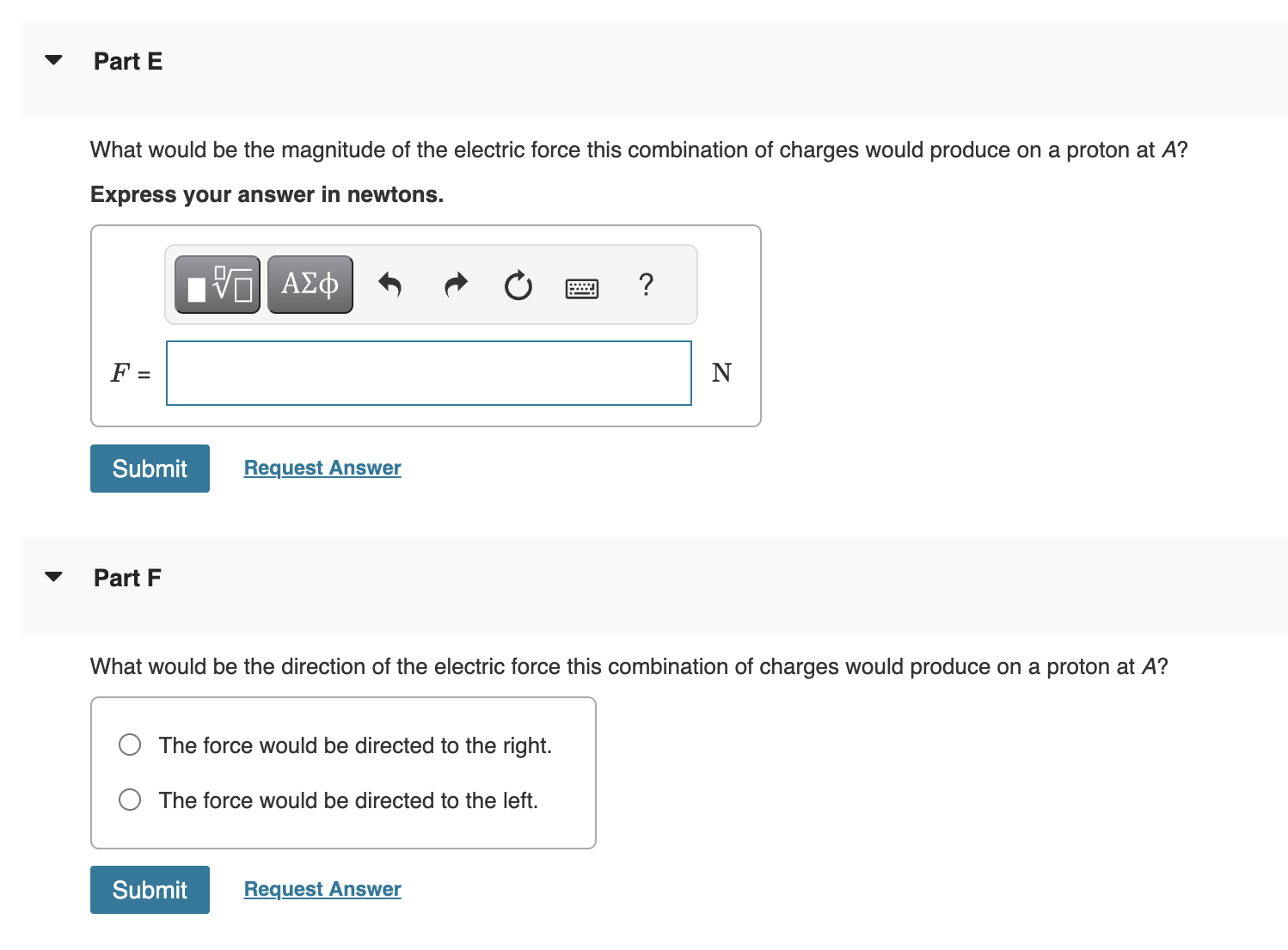 these charges produce at point A. Express your answer in newtons per
