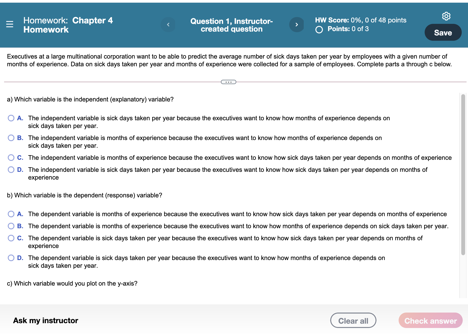 Homework: Chapter 4 Question 1, Instructor. HW Score: 0%, 0 0t