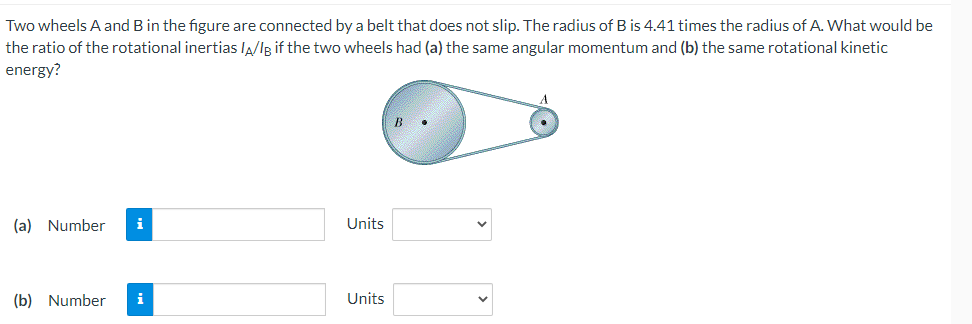  Two wheels A and B in the figure are connected by