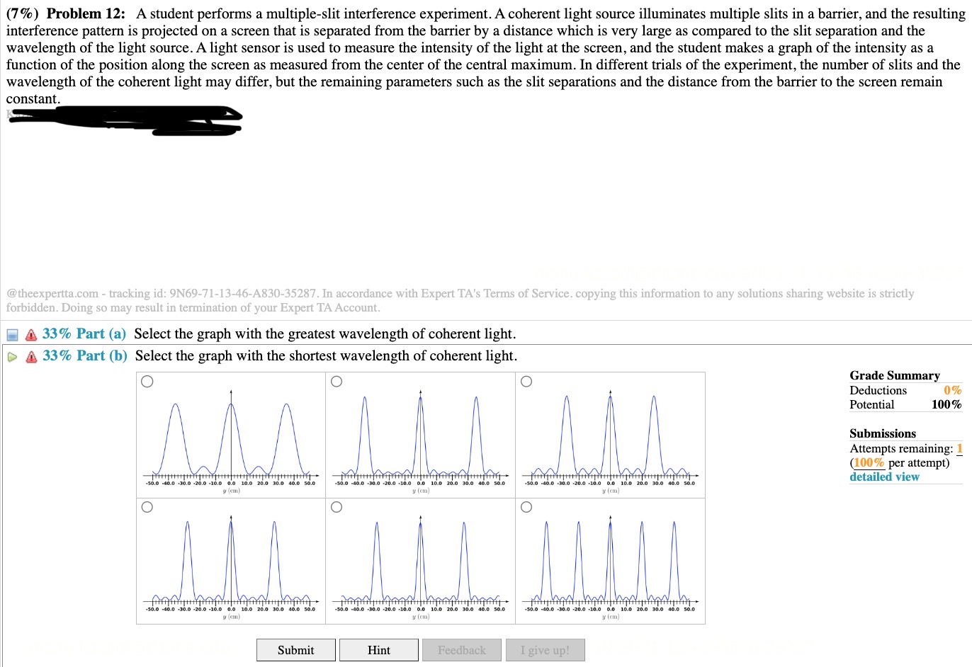 coherent light source illuminates multiple slits in a barrier, and the resulting