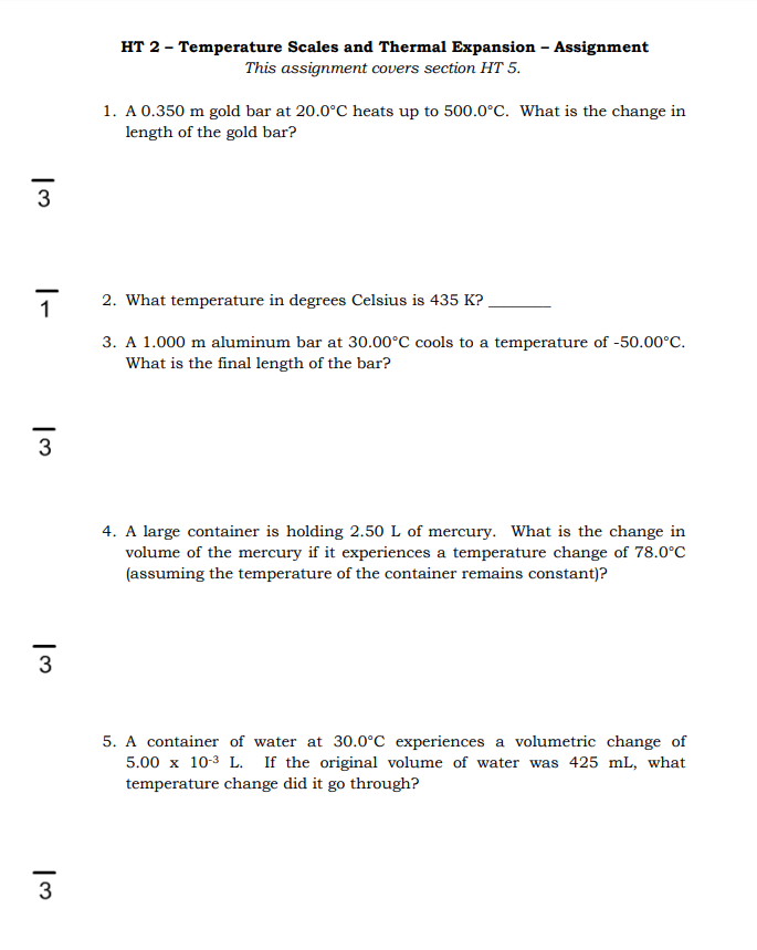 HT 2 - Temperature Scales and Thermal Expansion - Assignment This