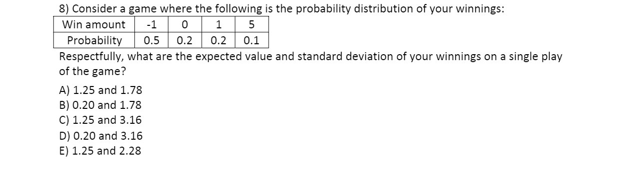  8} Consider a game where the following is the probability distribution
