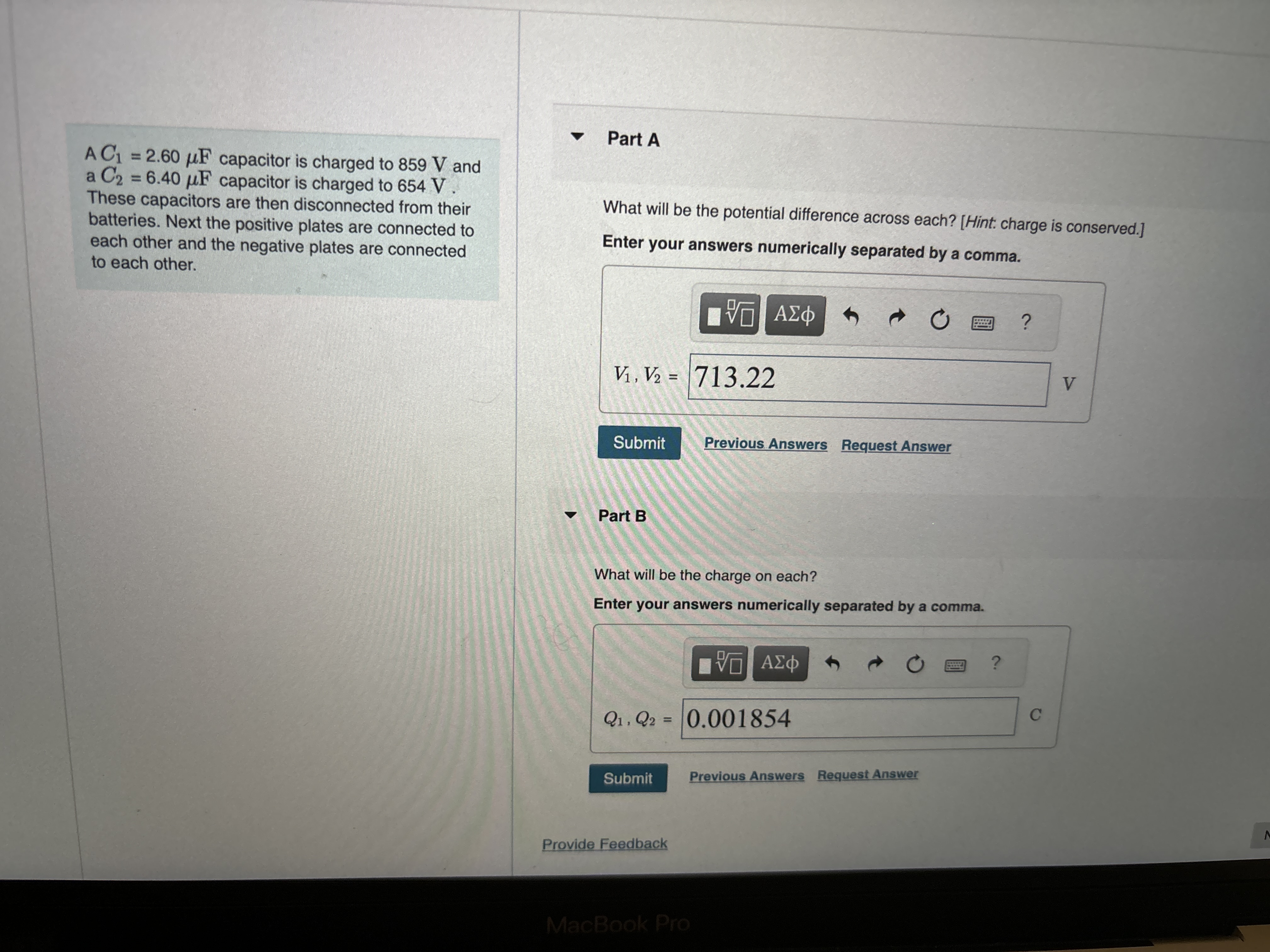  Part A A C1 = 2.60 MF capacitor is charged to