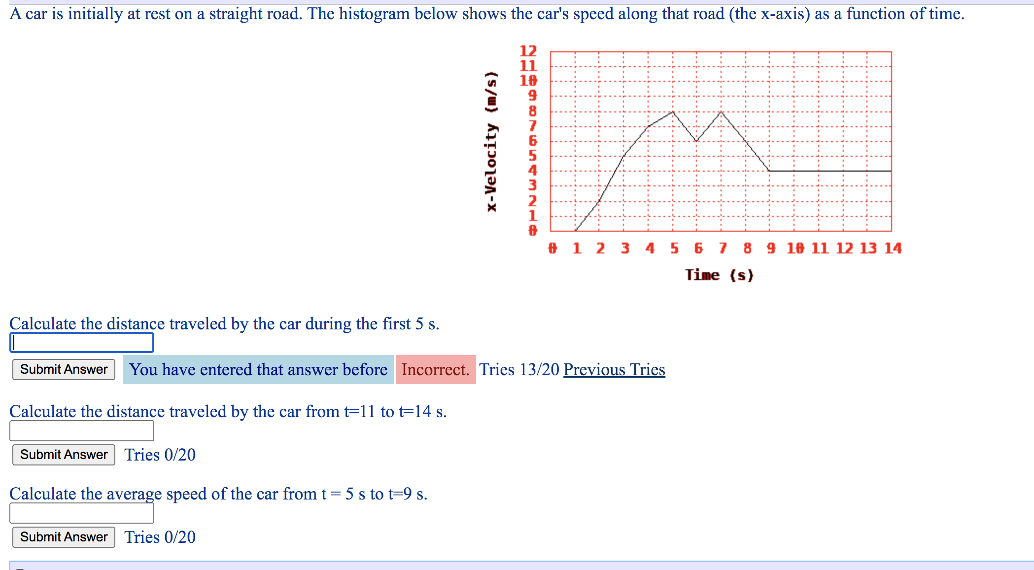  A car is initially at rest on a straight road. The