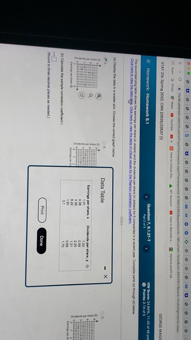Help wanted on calculating the sample r and critical values. Thanks in