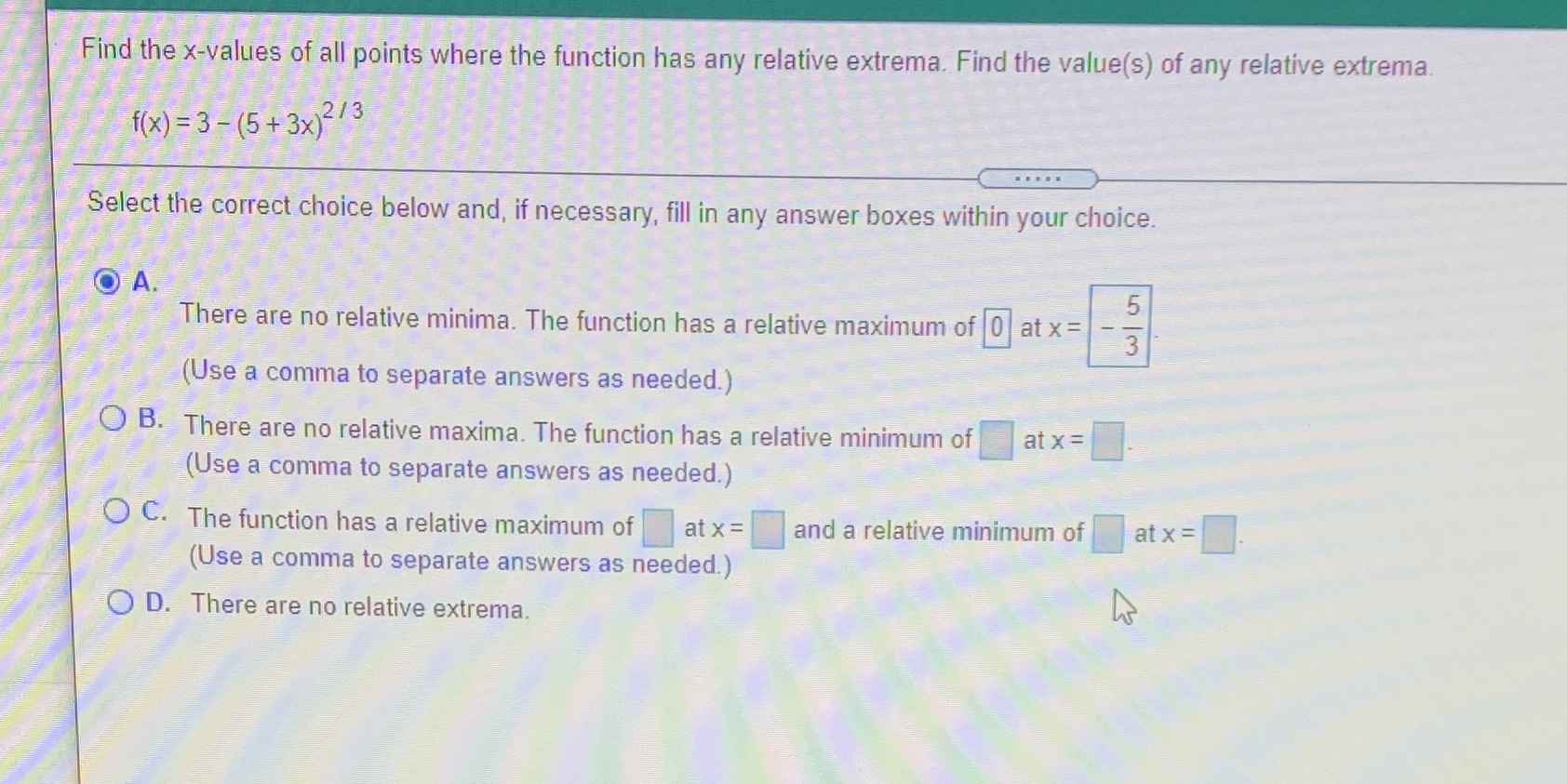  Find the x-values of all points where the function has any