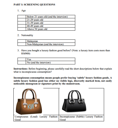 purchase intention and readiness to buy subtle luxury fashion goods. Please indicate