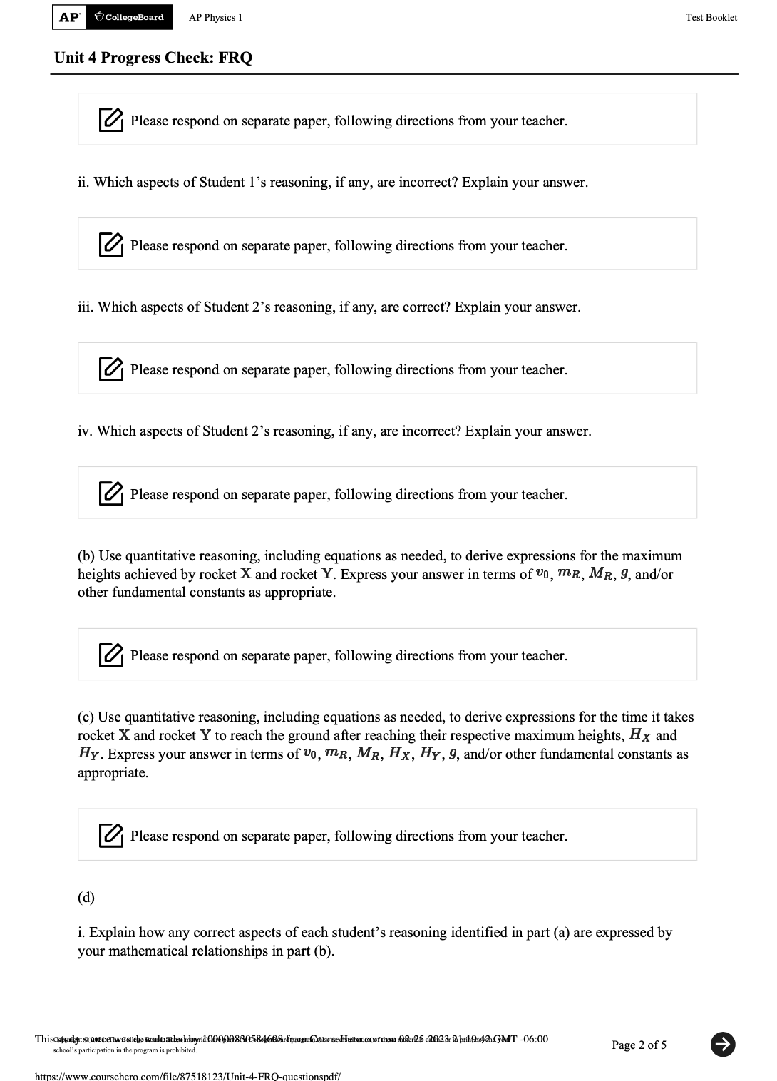 1, This question is a long free-response question. Show your work for