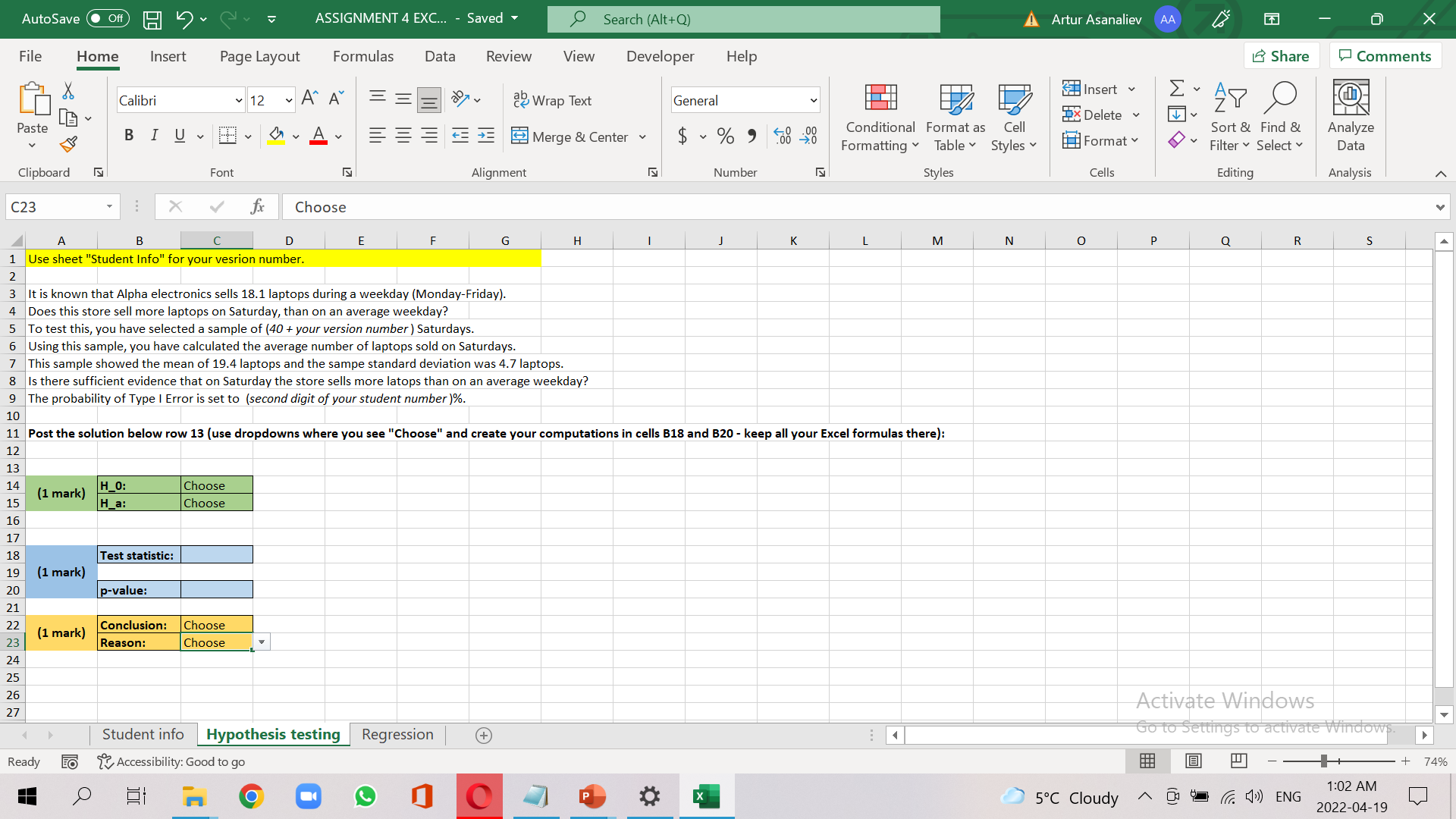  AutoSave . Off ) ASSIGNMENT 4 EXC... - Saved Search (Alt+Q)