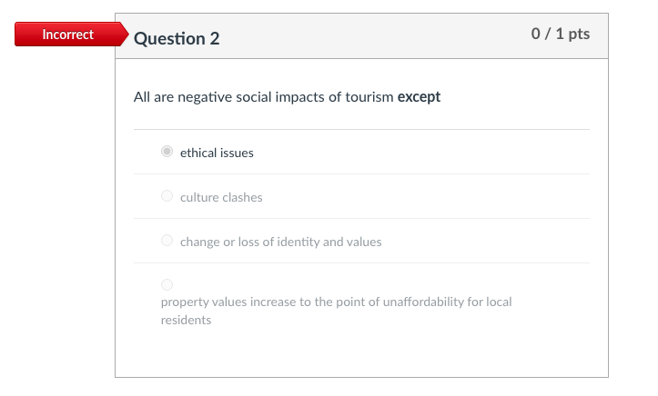 Incorrect Question 2 0 / 1 pts All are negative social