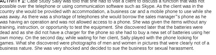  ACTIVITY 1. Case Study Sally was told that she had to