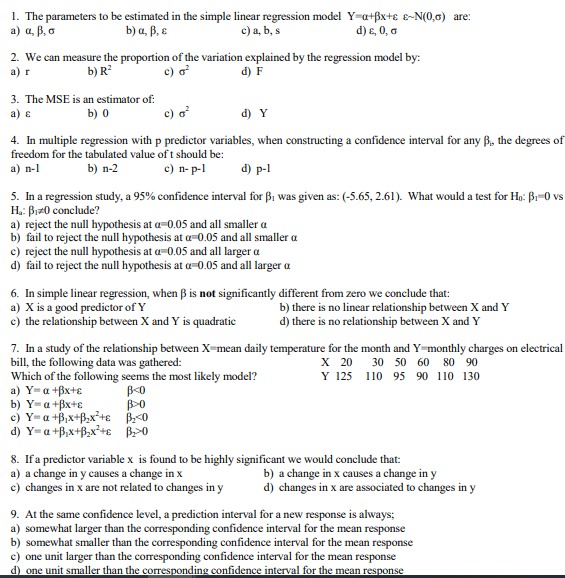 1. The parameters to be estimated in the simple linear regression