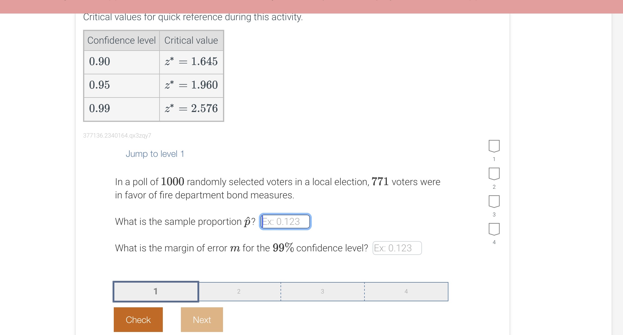  Critical values for quick reference during this activity. Confidence level |