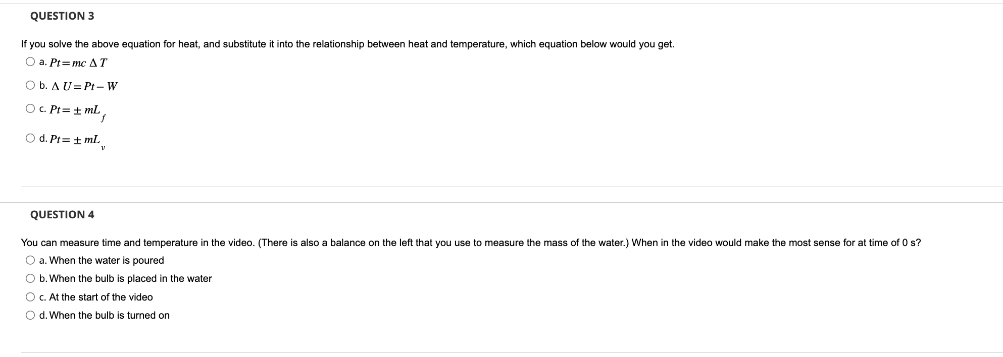 light bulb to heat a beaker of water. The temperature of the