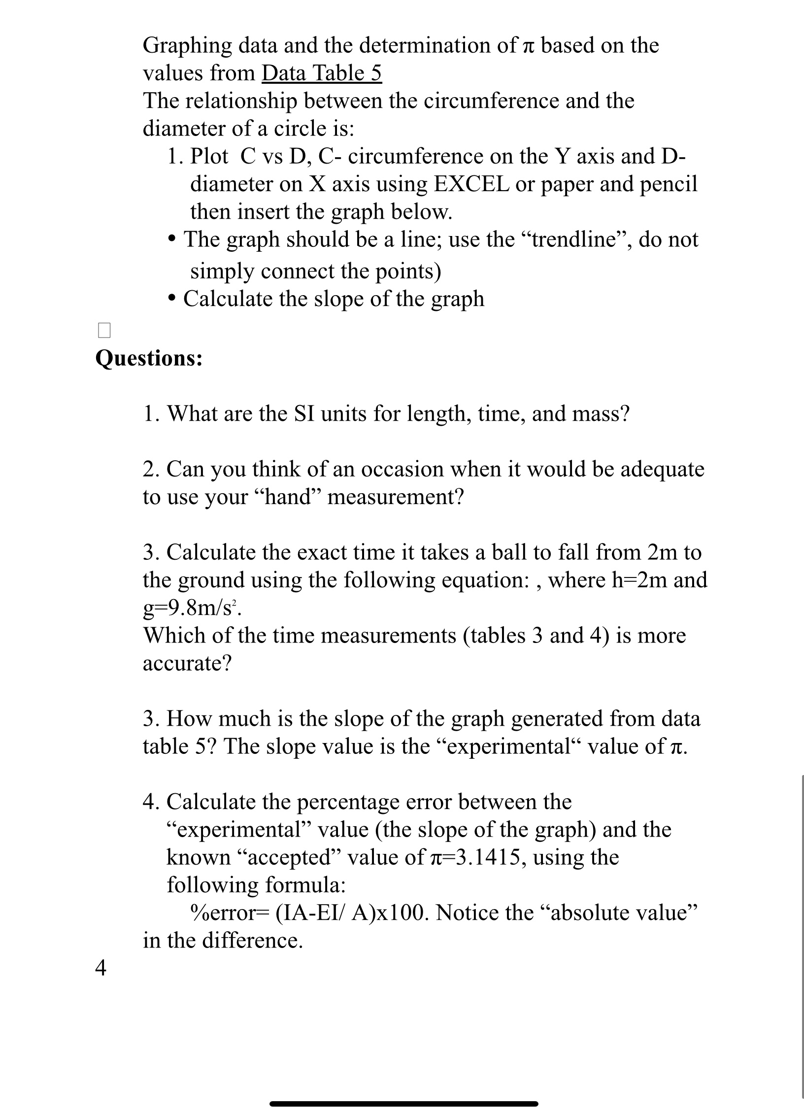 Graphing data and the determination of TE based on the values