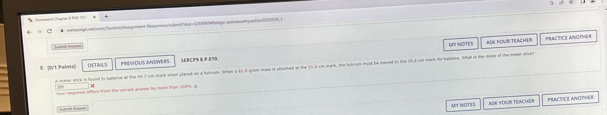  A Homework Chapter & PHY 151 x + C webassign.net/web/Student/Assignment-Responses/submit?dep=32698694&tags=autosave#question3503550_1 G