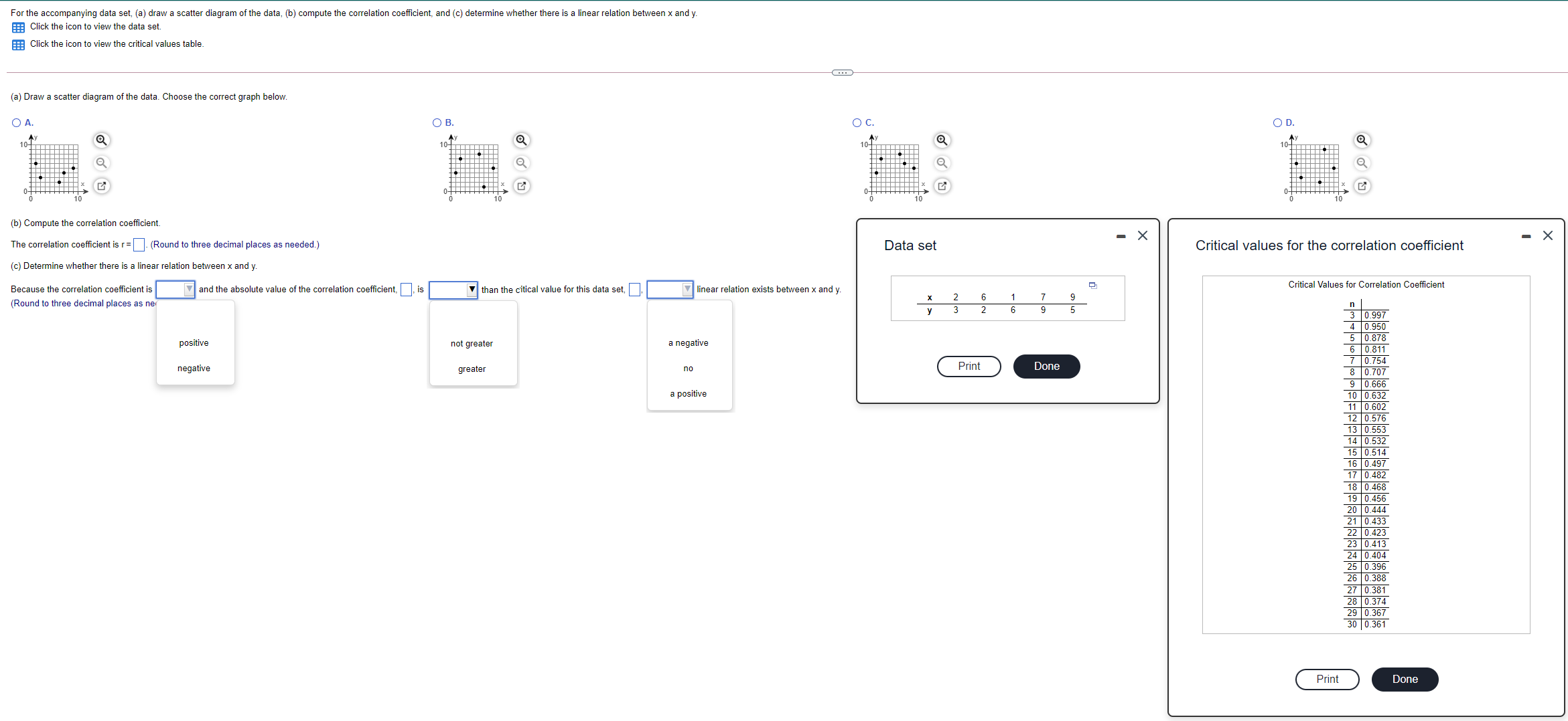 the data, (b) by hand, compute the correlation coefficient, and (c) determine