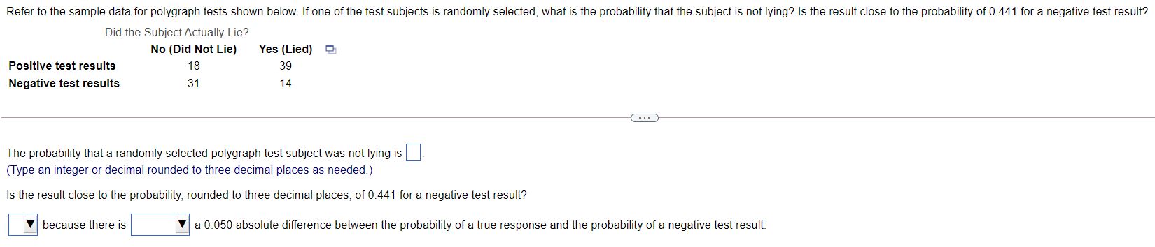 Refer to the sample data for polygraph tests Shown below. Itone