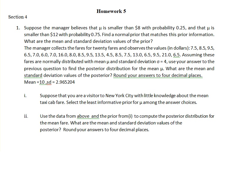 Homework 5 Section 4 1. Suppose the manager believes that u
