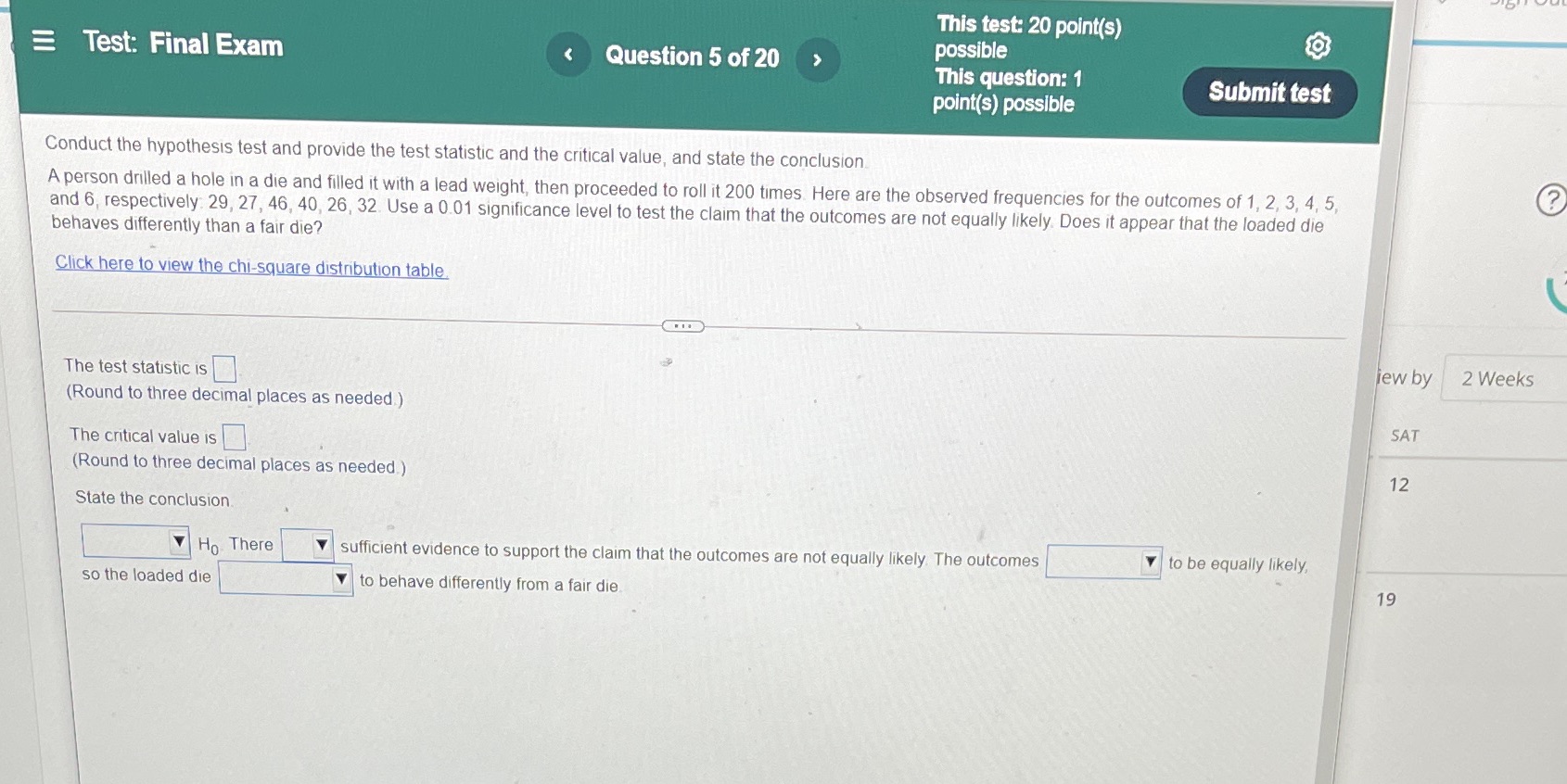 Test: Final Exam Question 5 of 20 ms test: 20 point(s) possible
