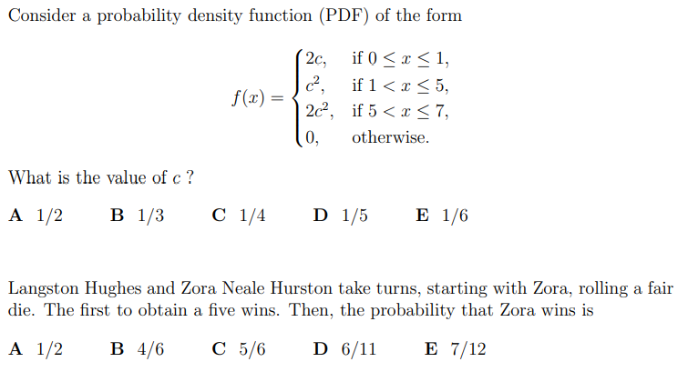 Consider a probability density function (PDF) of the form 2c2, o, if