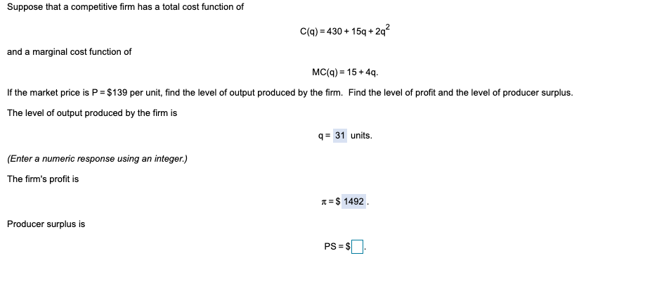 Suppose that a competitive firm has a total cost function of