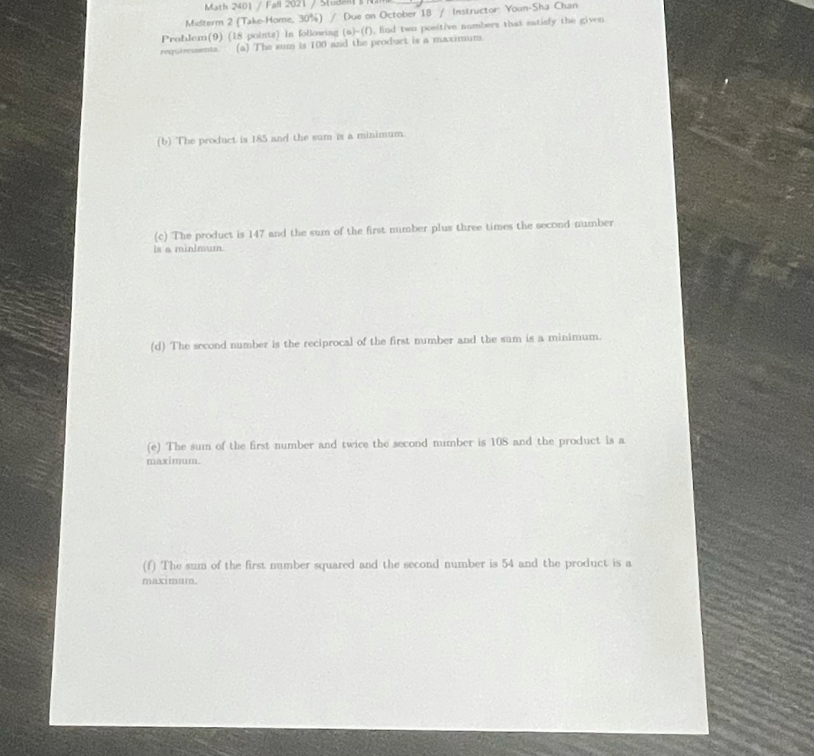 Math 2401 / Fall 2021 / 5 Midterm 2 (Take-Home. 30%)