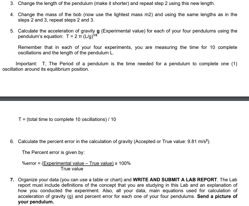 Also explain your answers. Lab Experiment 03 Using a simple pendulum to