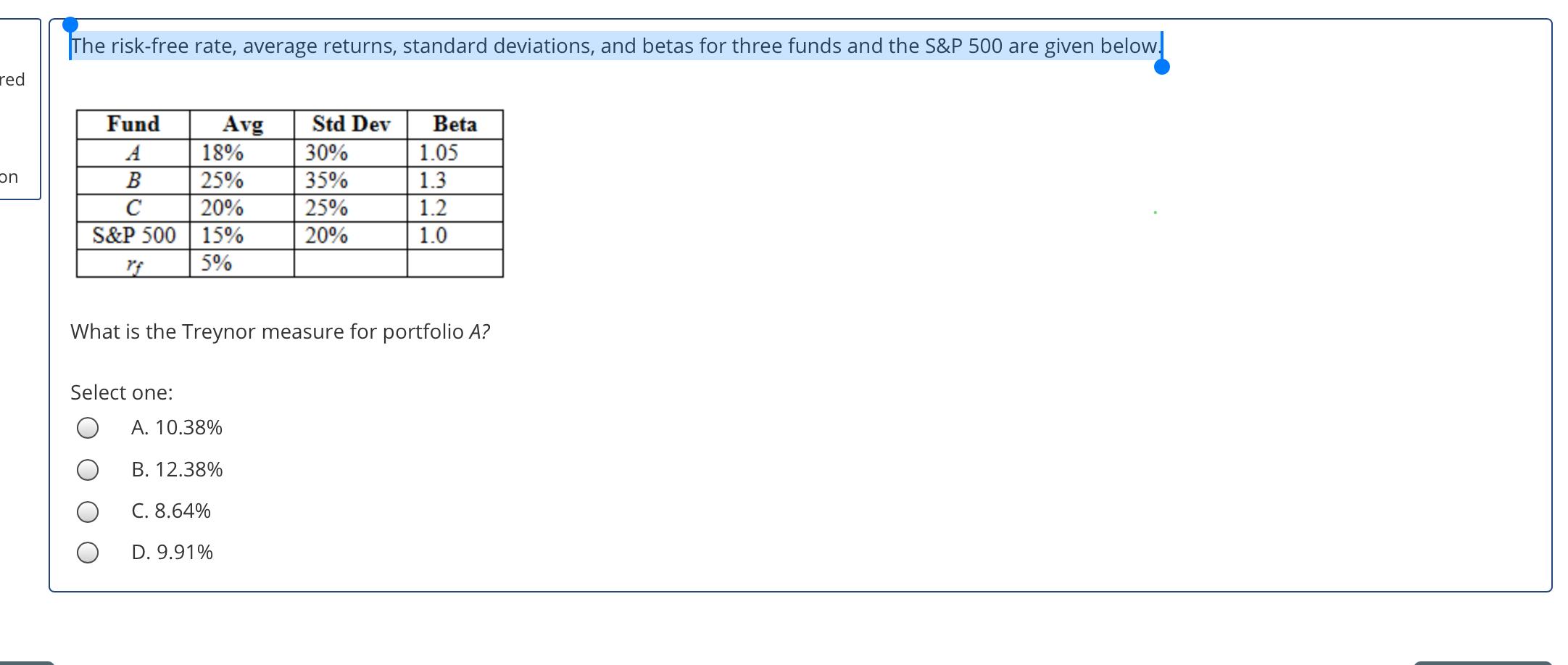 The risk-free rate, average returns, standard deviations, and betas for three