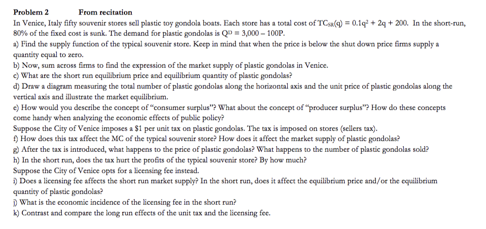 please help Problem 2 From recitation In Venice, Italy fty souvenir stores