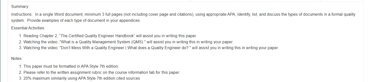  Summary: Instructions: In a single Word document, minimum 3 full pages