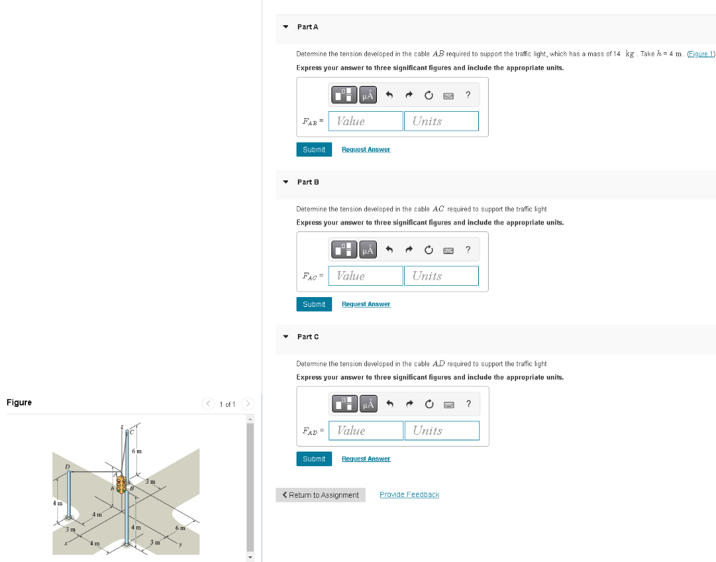  PartA Determine the tension developed in the cable AB required to