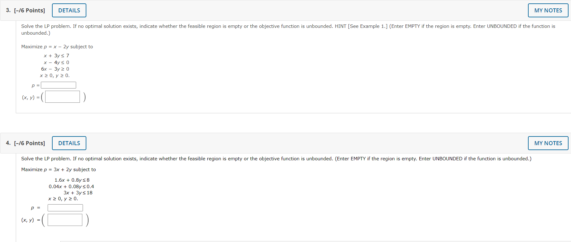 Please help with both! ((::: 3. [-/6 Points] DETAILS MY NOTES Solve