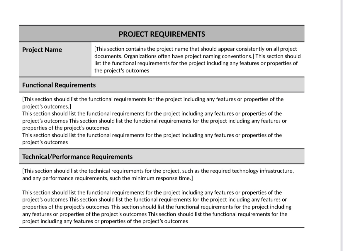 Bridge point project requirements PROJECT REQUIREMENTS project Name [This section contains the