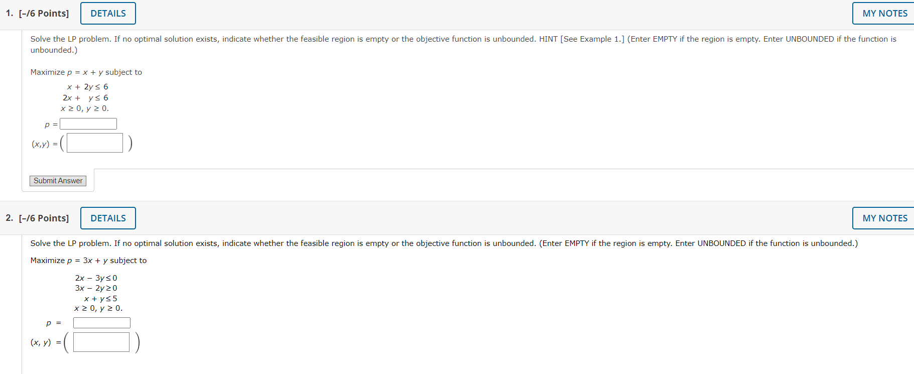 Please help with these two! (: 1. [-/6 Points] DETAILS MY NOTES