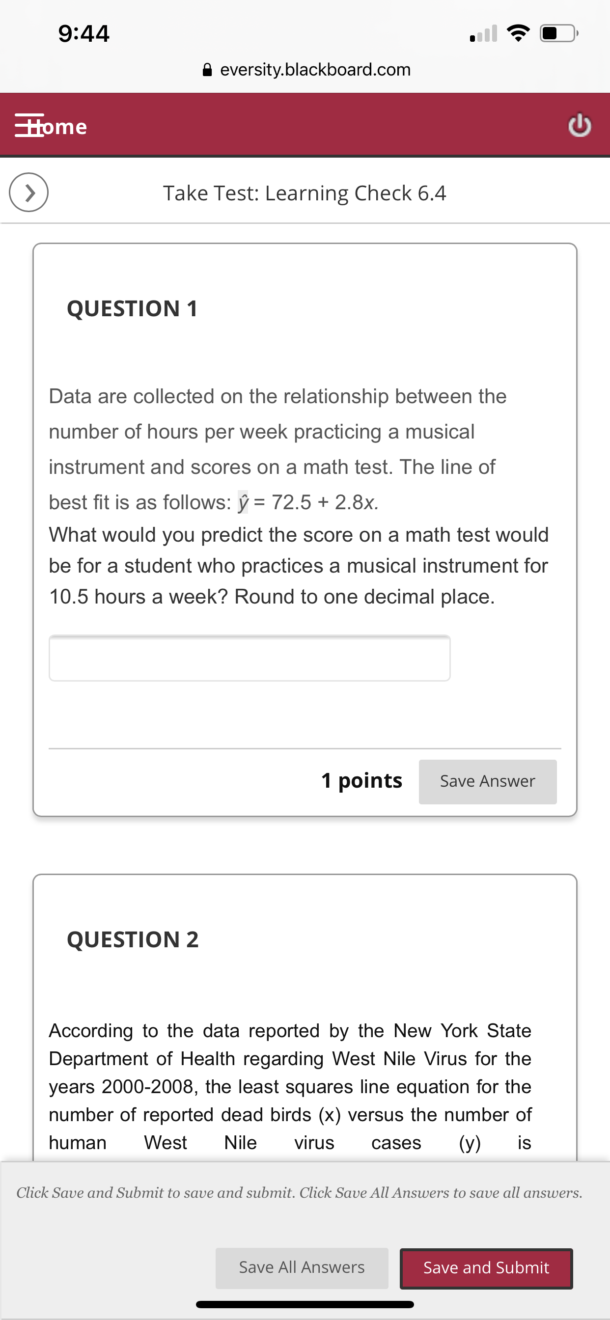 (x) versus the number of human West Nile virus cases (y) is