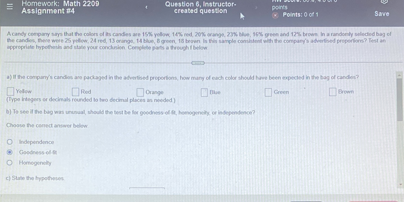  Homework: Math 2209 Question 6, Instructor- Assignment #4 created question points
