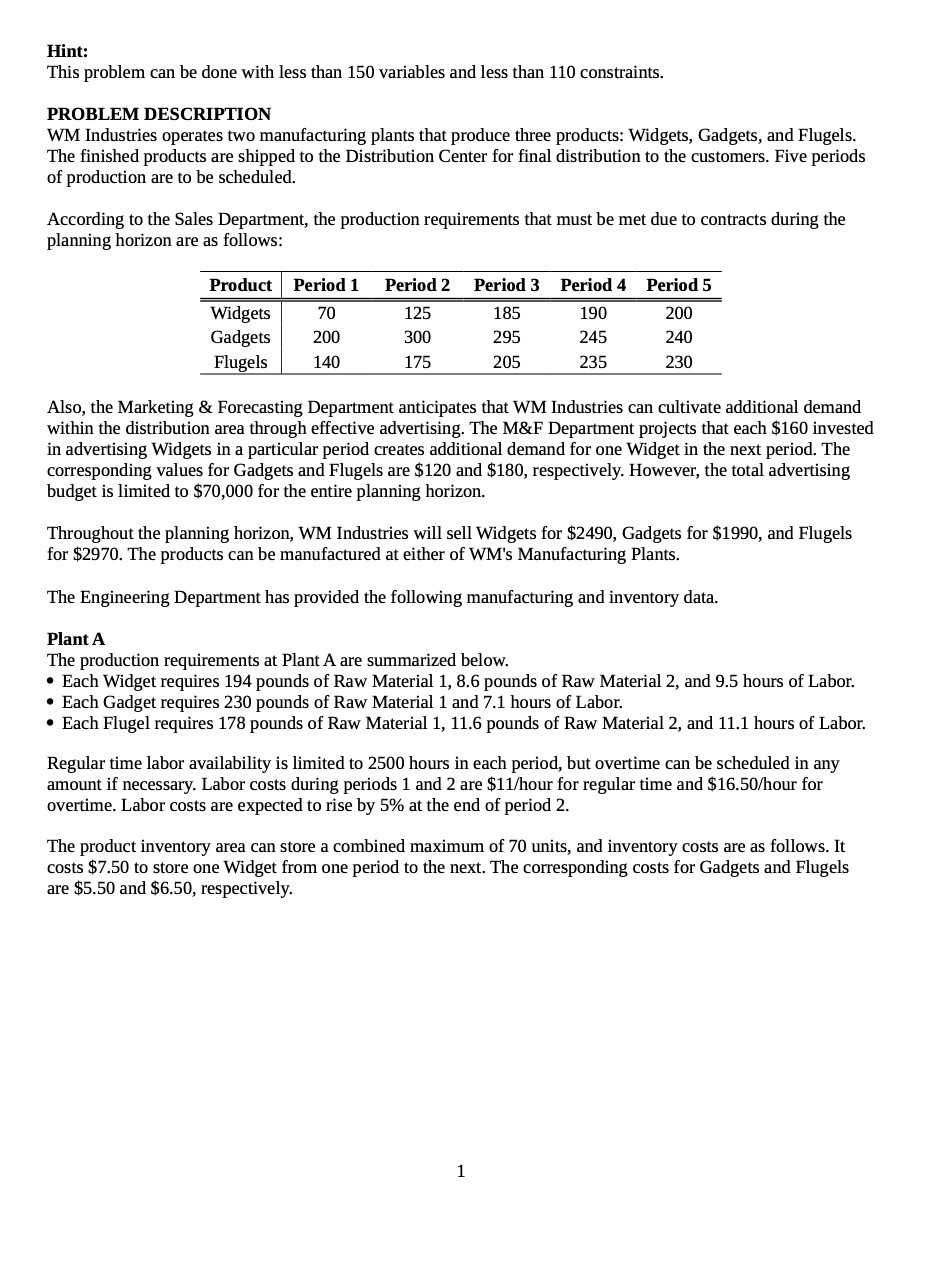 Hint: This problem can be done with less than 150 variables