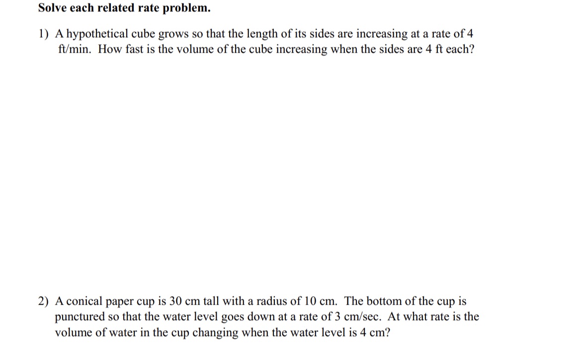 Show all work plz Solve each related rate problem. 1) A hypothetical