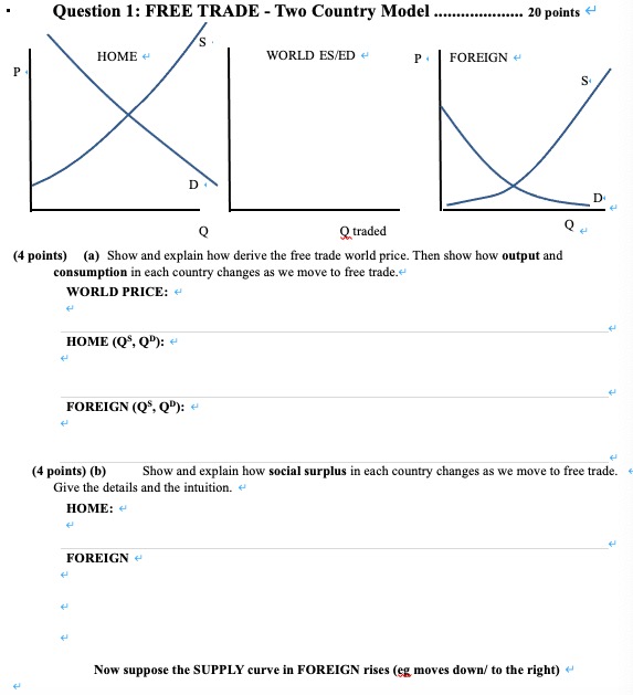  Question 1: FREE TRADE - Two Country Model .................. 20 points